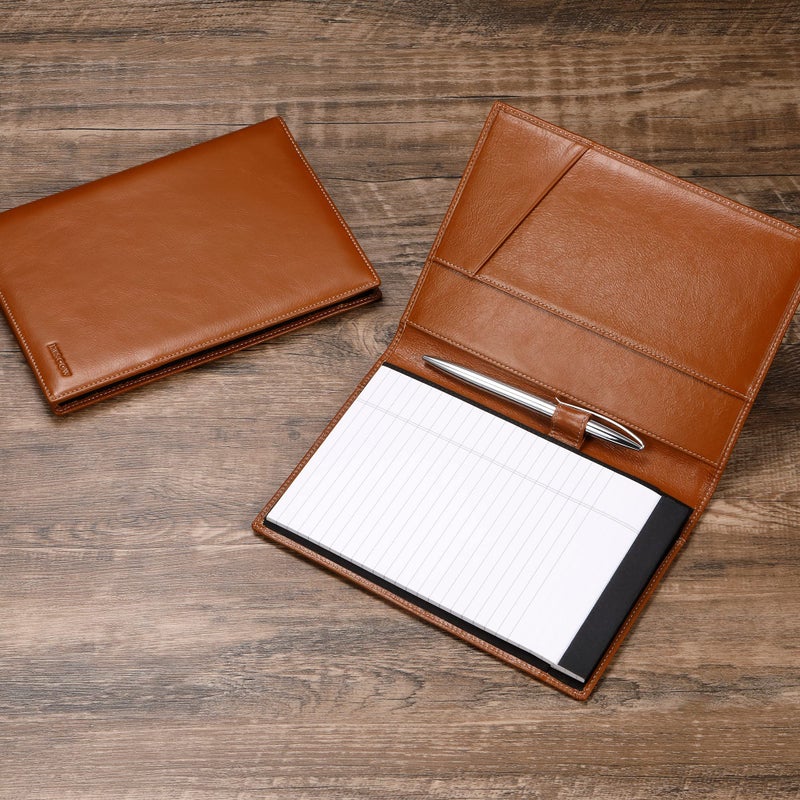 HISCOW Leather Junior Padfolio for Men & Women with Pen Loop, Italian Calfskin, Business Portfolio Notebook Folder (Antiqued Brown) - Image 2